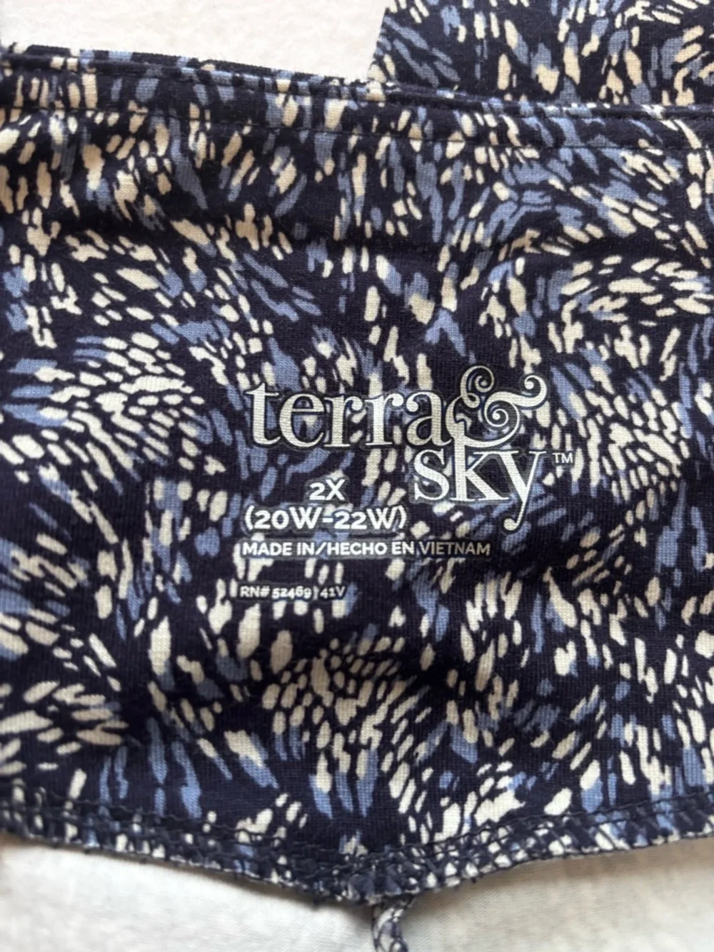 Terra & Sky 2X Plus‎ High Rise Leggings Navy Abstract Print Stretch